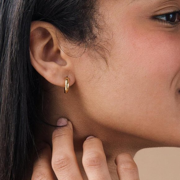 3 Pairs Gold Hoop Earrings Set: Dainty Stud Earrings Trendy Small 14K Gold Plate - Picture 6 of 9